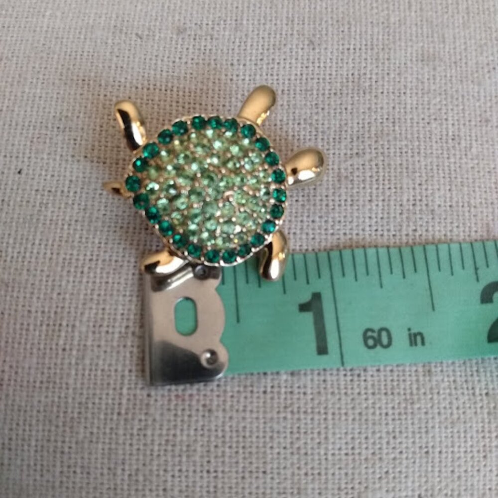Monet: Gold tone light and dark green rhinestone small turtle brooch. - Picture 3 of 3